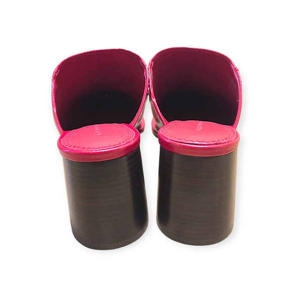 Tory Burch Red Perrine Vintage Gold Plaque Heel Fellini Milled Mule Pumps Size 7 - Picture 6 of 9